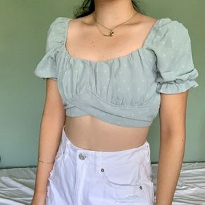 NWOT Puff sleeve blue crop blouse